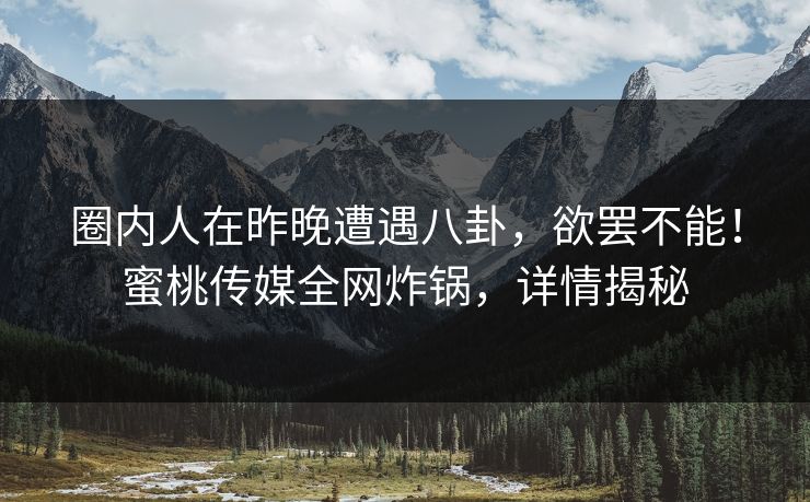 圈内人在昨晚遭遇八卦，欲罢不能！蜜桃传媒全网炸锅，详情揭秘