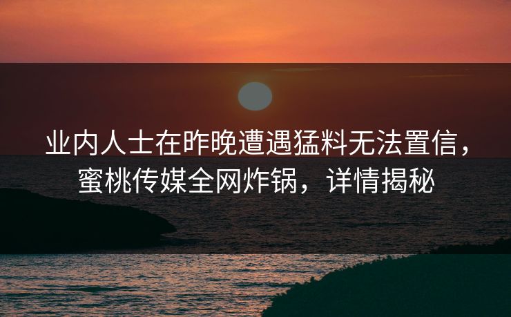 业内人士在昨晚遭遇猛料无法置信，蜜桃传媒全网炸锅，详情揭秘