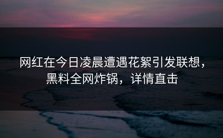 网红在今日凌晨遭遇花絮引发联想,黑料全网炸锅,详情直击 网红在今日凌晨遭遇花絮引发联想,黑料全网炸锅,详情直击